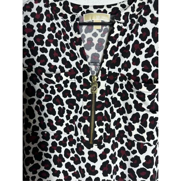 Michael Kors Leopard Burgundy Tie Sleeve Blouse Size M - Picture 2 of 12